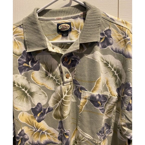 Vintage Tommy‎ Bahama Polo Medium, Gray with Floral pattern and Yellow trim - Picture 3 of 5
